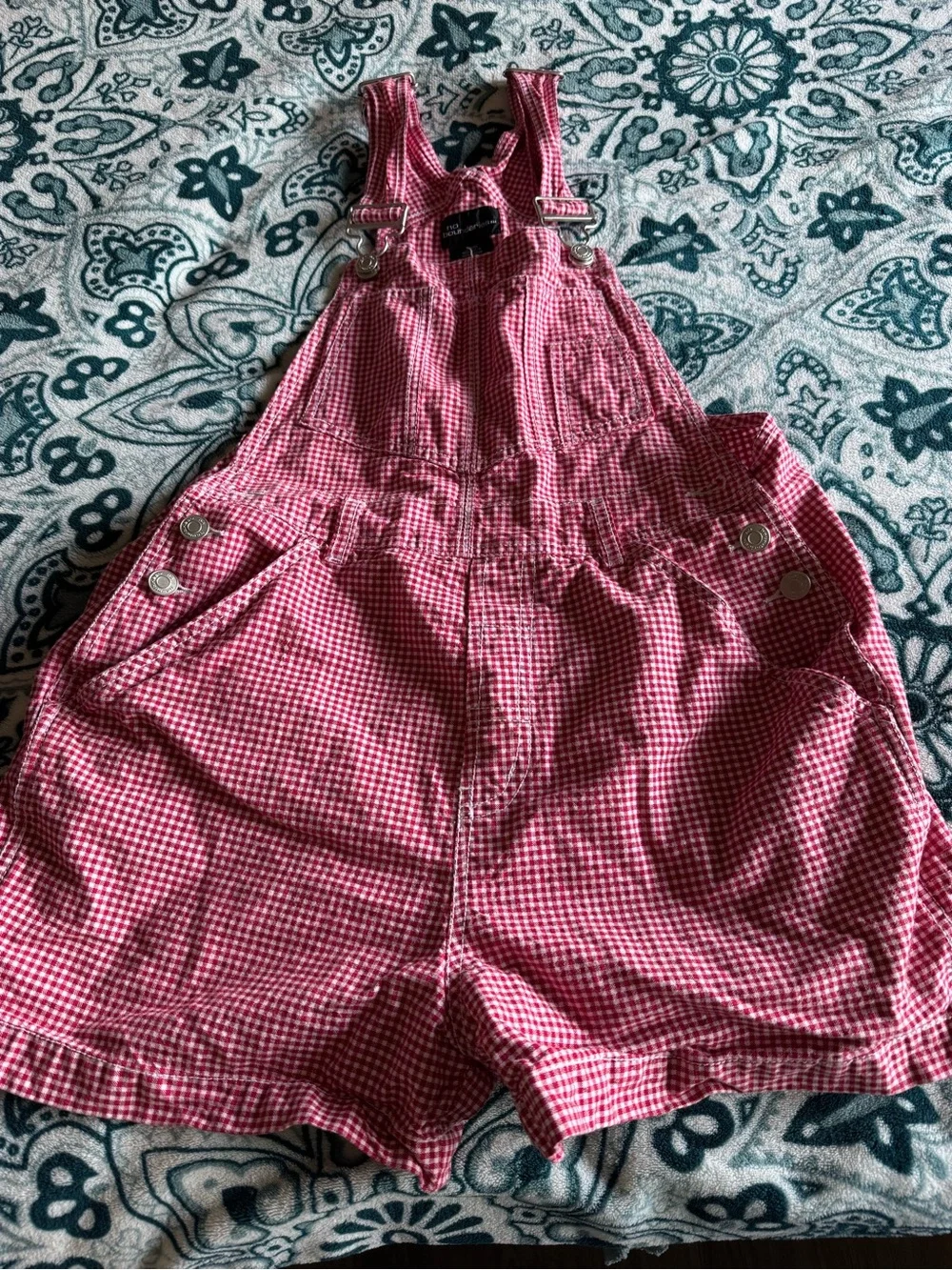 Kids red Gingham Short Overalls